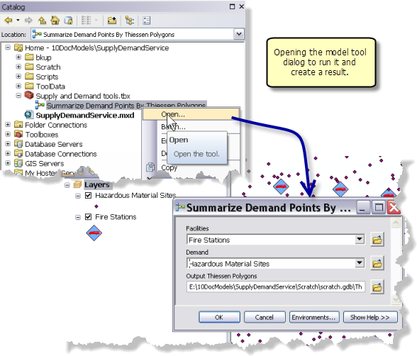 A model tool opened from the Catalog window to open its tool dialog box A model tool opened from the Catalog window to open its tool dialog box